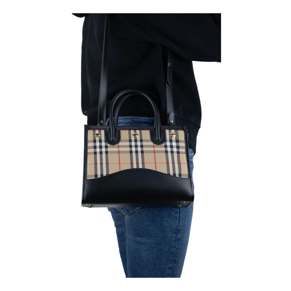 Burberry Klassieke Check Schoudertas met Knoopsluiting Black Dames