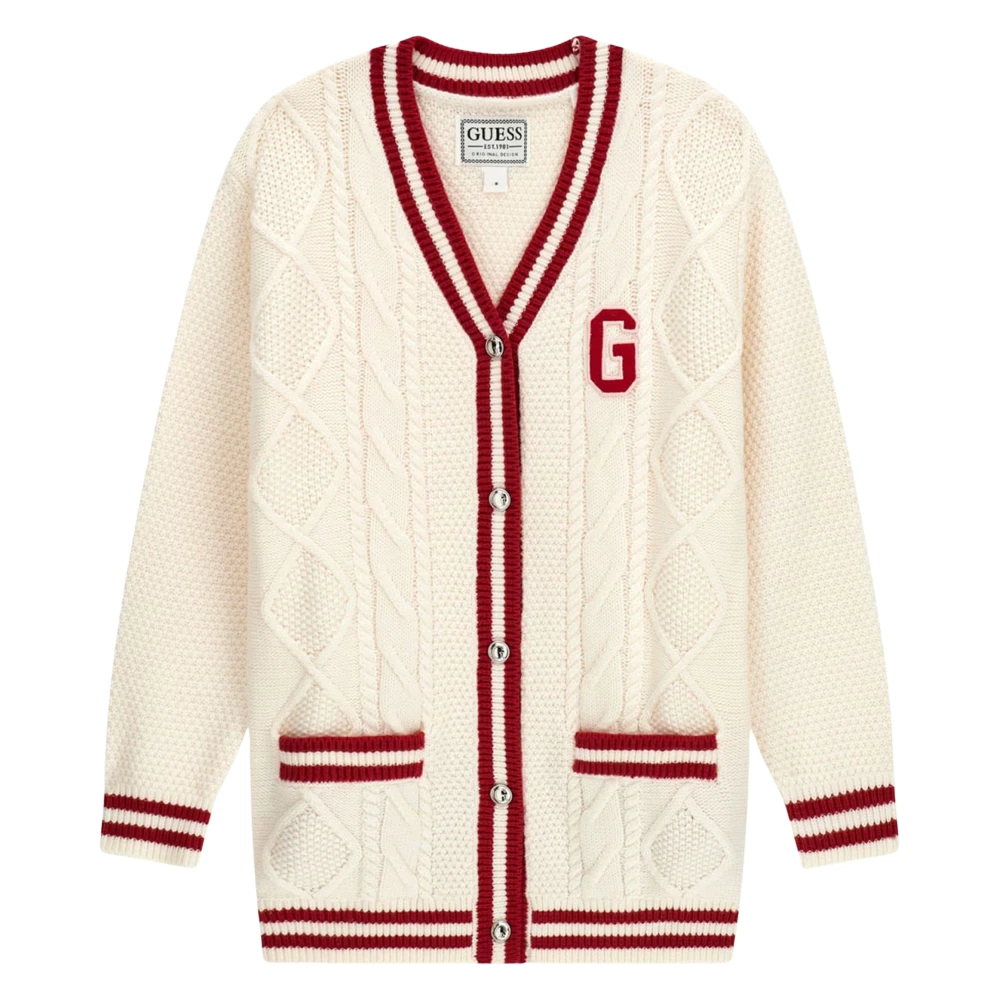 Guess Girls Beige Kids Cardigans, 7 Y, Logo Knitted Cardigan