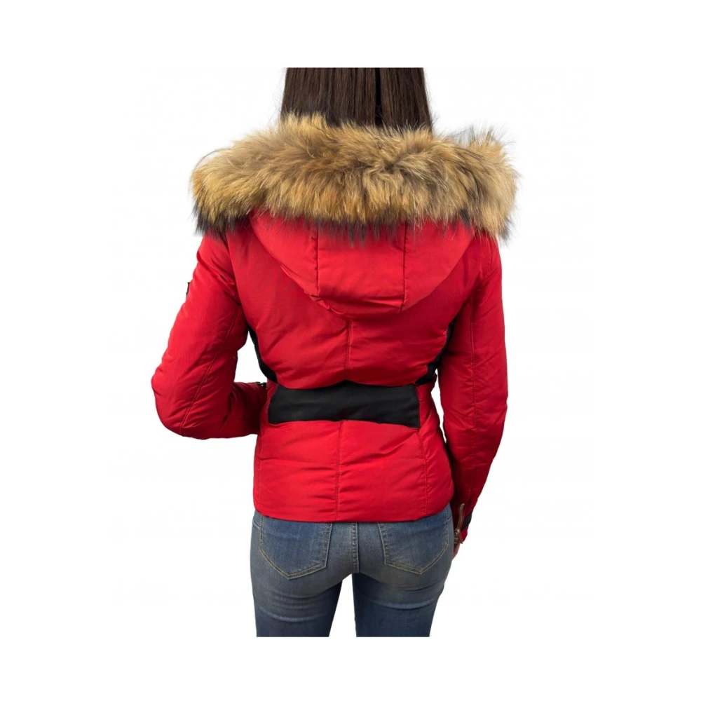 Fracomina Rode Parka Jas met Wasbeer Bont Red Dames