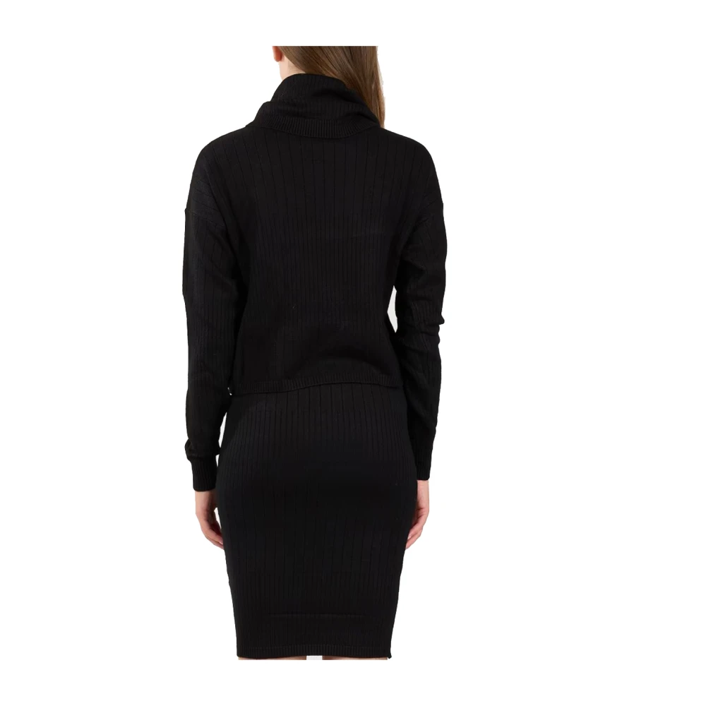 Hinnominate Zwarte Geribbelde Coltrui Sweater Black Dames