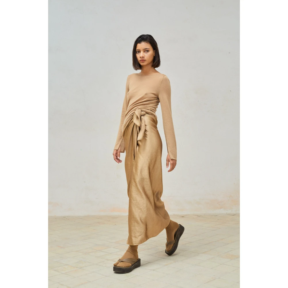 Cortana Midi Linnen Viscose Omslagrok Yellow Dames