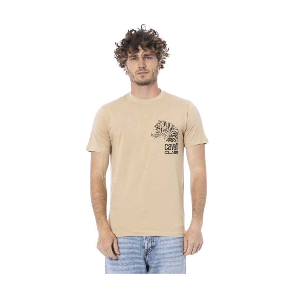 Cavalli Class Beige Katoen Logo Print T-Shirt Beige Heren