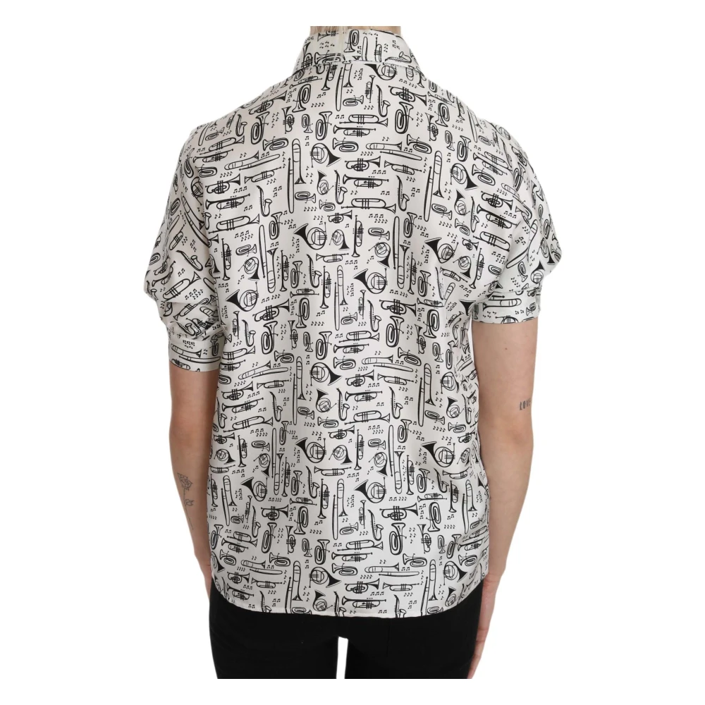 Dolce & Gabbana Elegante Trompetprint Zijden Blouse White Dames
