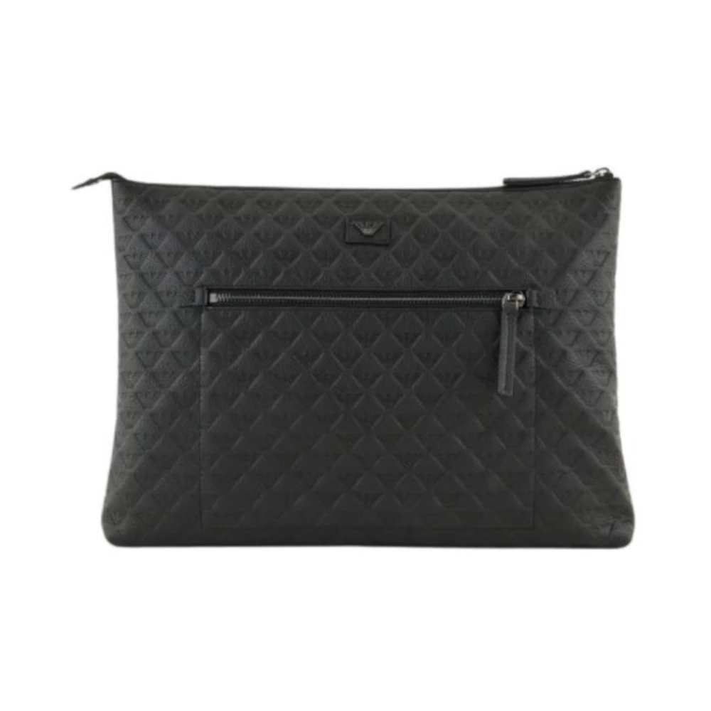 Emporio Armani Men's Black Leather Docut Holder With All-Over Embossed Eagle