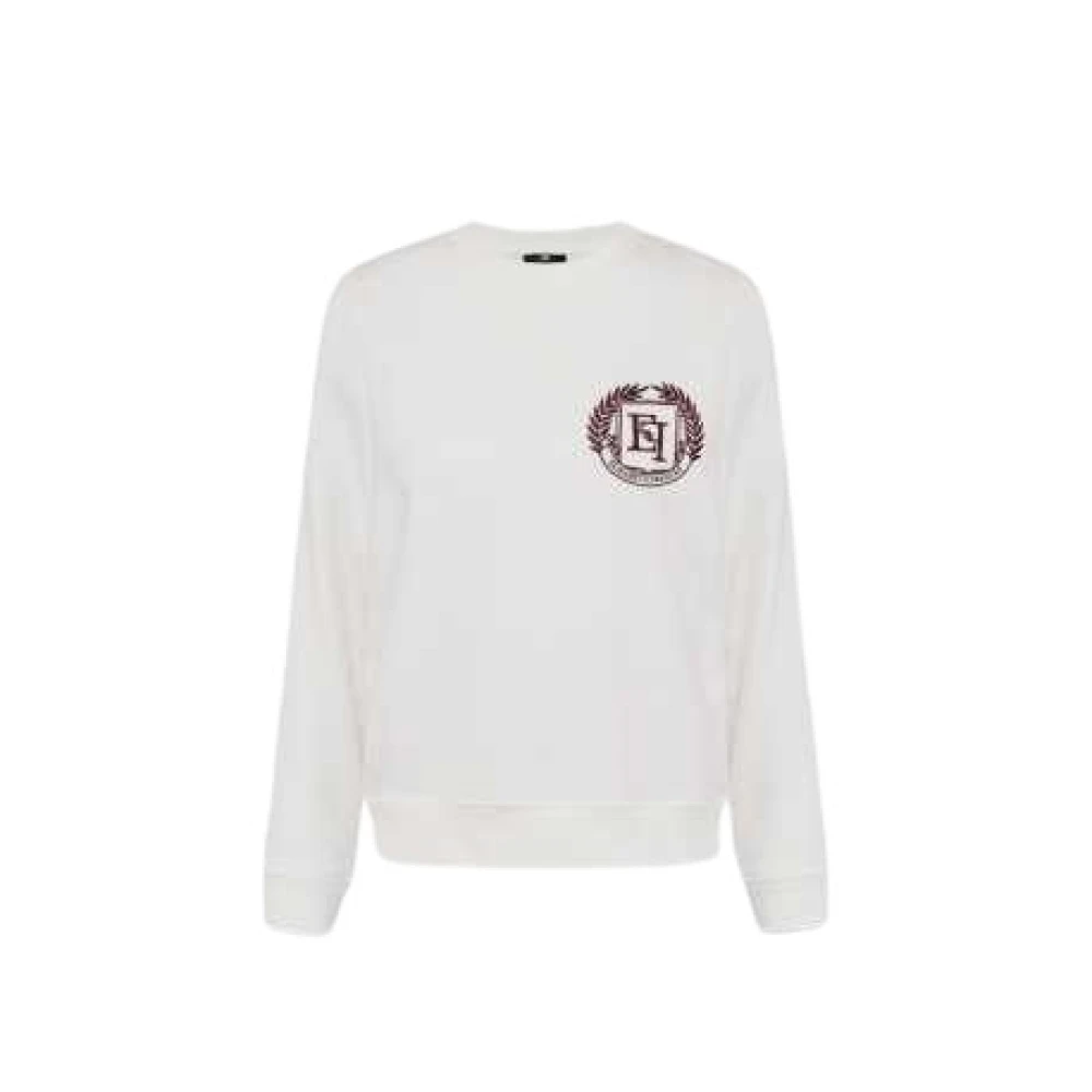 Elisabetta Franchi Ivoor Ronde Hals Sweatshirt Bordeaux Wapenschild White Dames