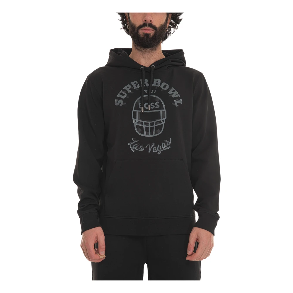 Boss W-Receiver-Nfl Sweatshirt with hood Black Heren