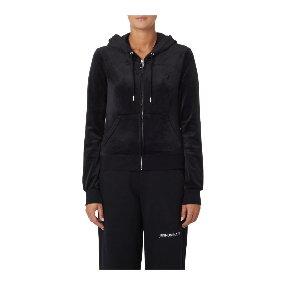 Juicy Couture Fluwelen hoodie met ritssluiting aan de voorkant Black Dames
