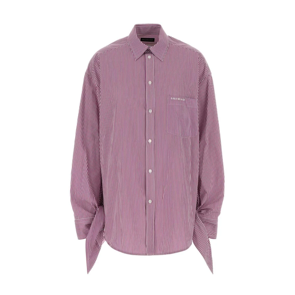 Balenciaga Women's Purple Shirts, Xs, Striped Poplin Shirt With Tie Cuffs