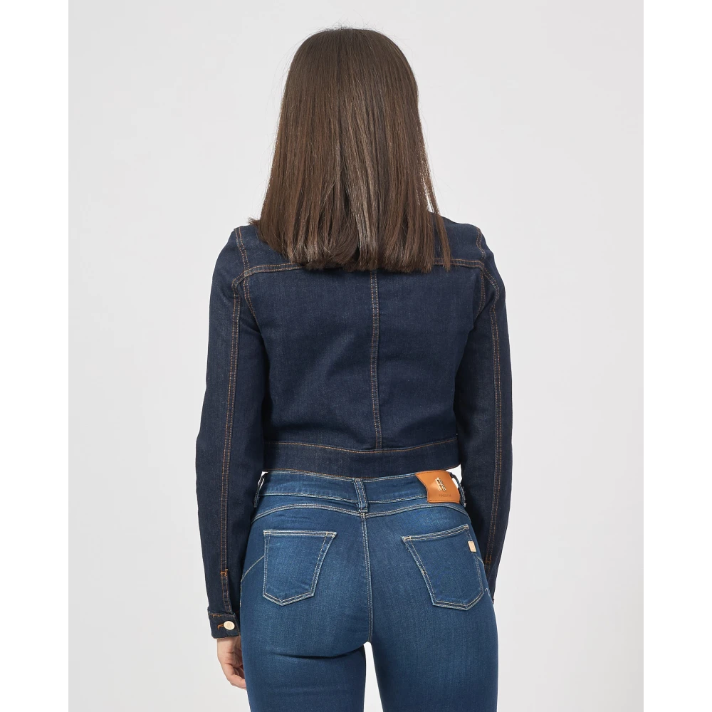 Fracomina Blauwe Cropped Denim Jack met Donkere Wassing Blue Dames