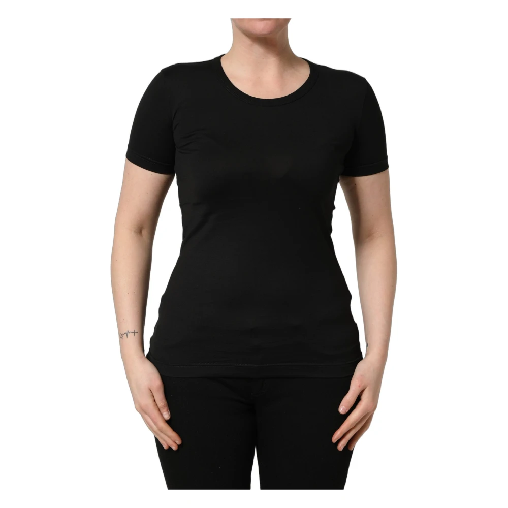 Dolce & Gabbana Women's Black T-Shirts, 2XS, Round Neck Short Sleeve T-Shirt