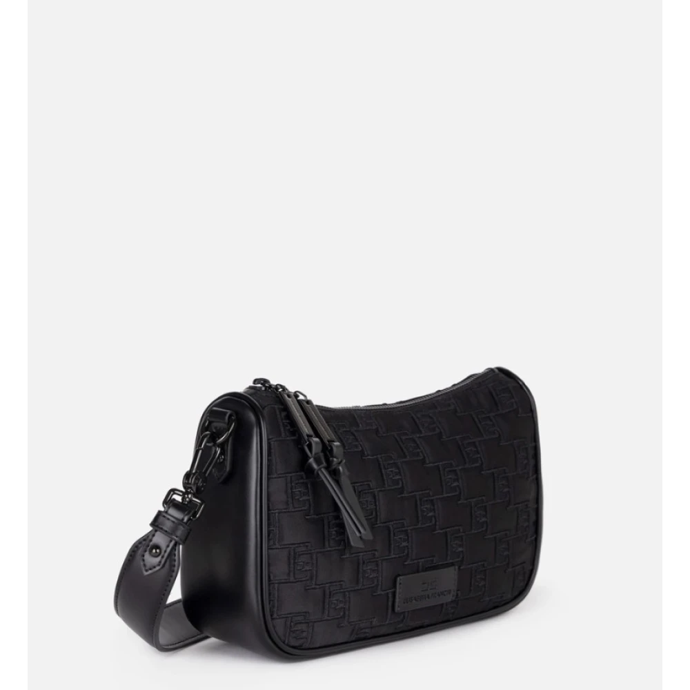 Elisabetta Franchi Schoudertas met reliëf en dubbele rits Black Dames