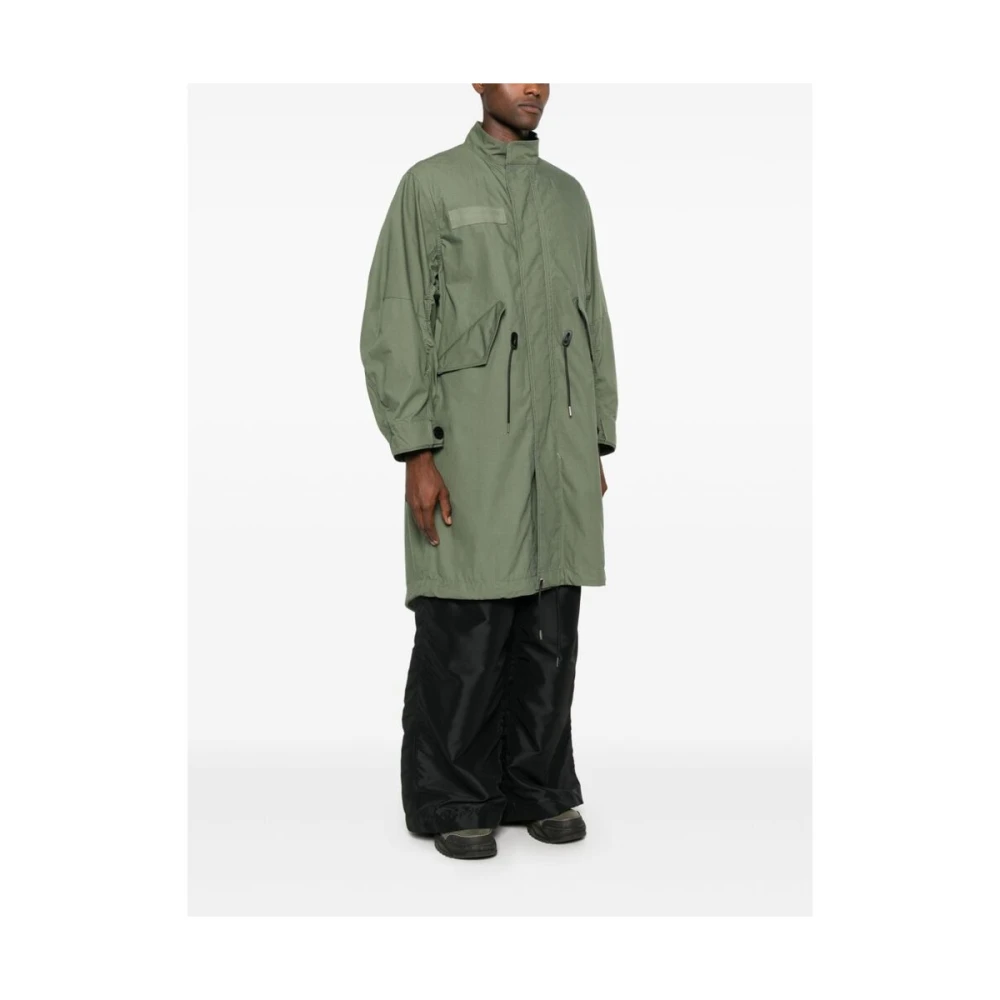 Sacai Khaki Ripstop Funnel Hals Jas Green Heren