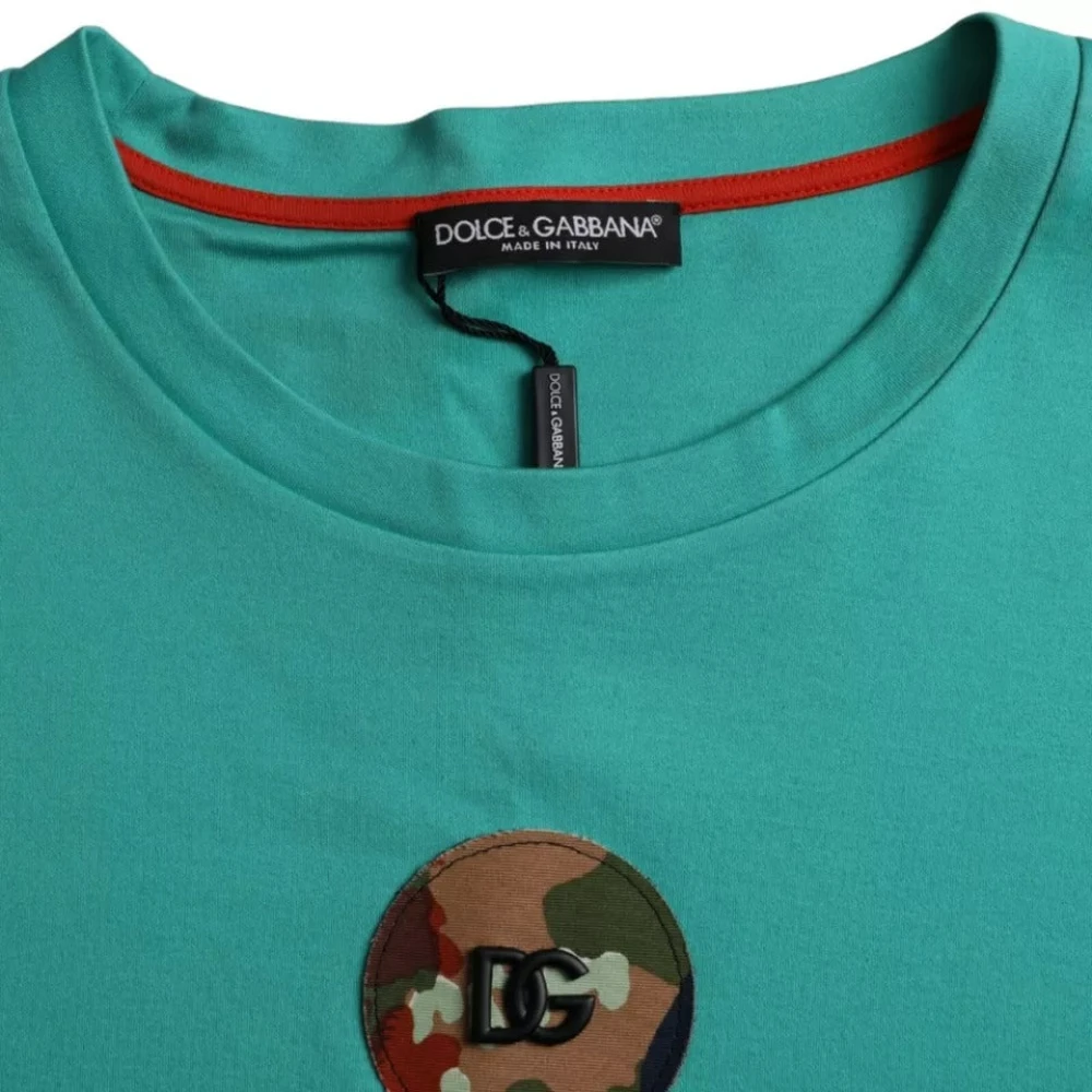 Dolce & Gabbana Groen Logo Patch Katoenen T-Shirt Green Heren