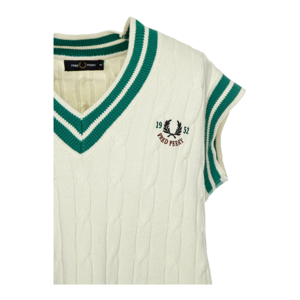 Fred Perry Gebreide Tennis Tank Pullunder met V-hals White Heren