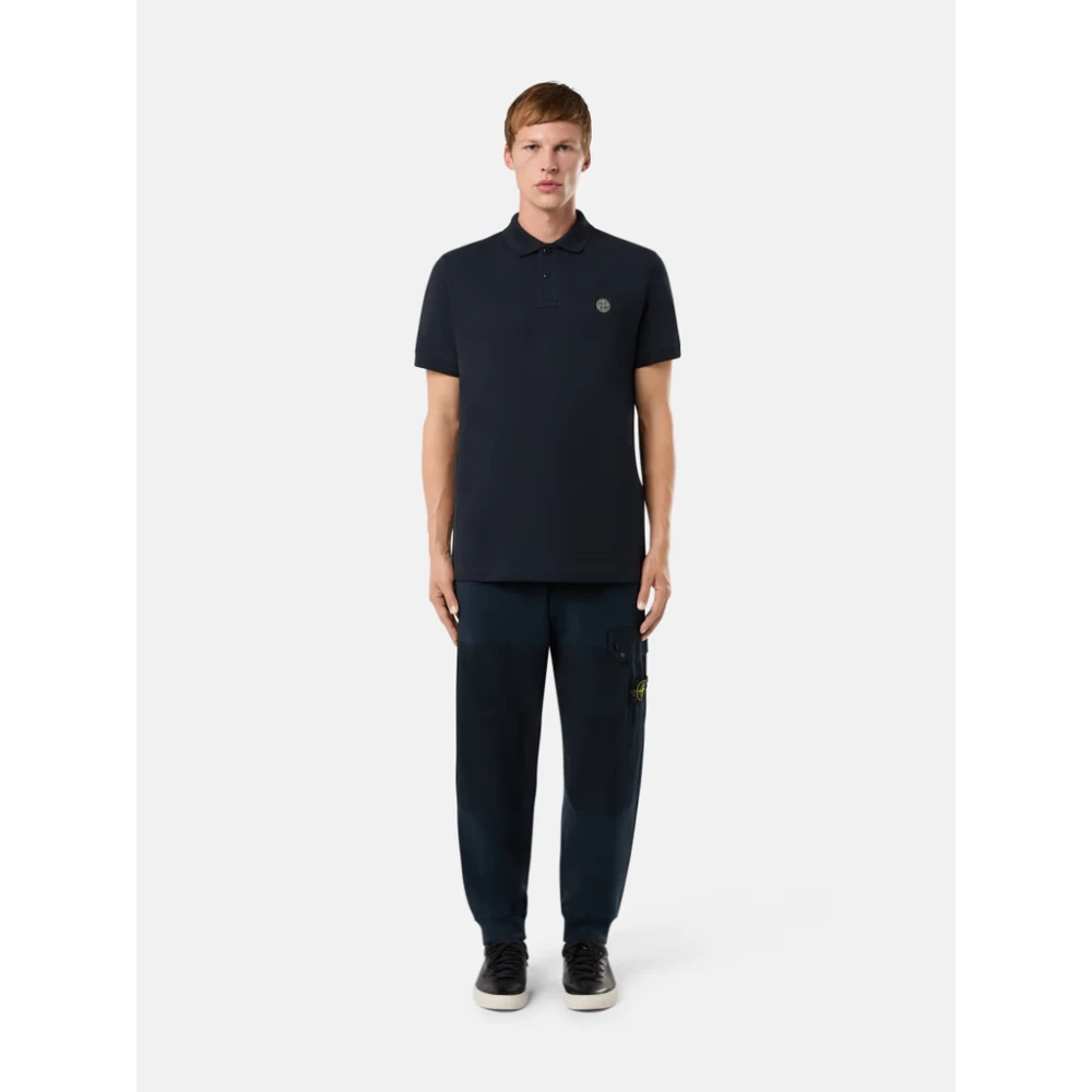 Stone Island Logo Patch Polo Shirt Blue Heren