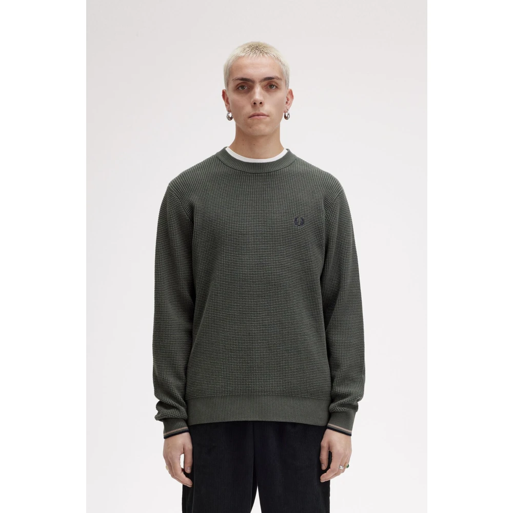 Fred Perry Groene Waffle Stitch Jumper Top Green Heren