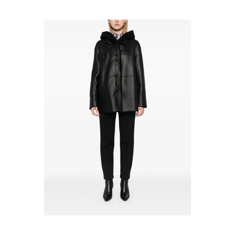 Suprema Shearling Hooded Leren Jas Black Dames