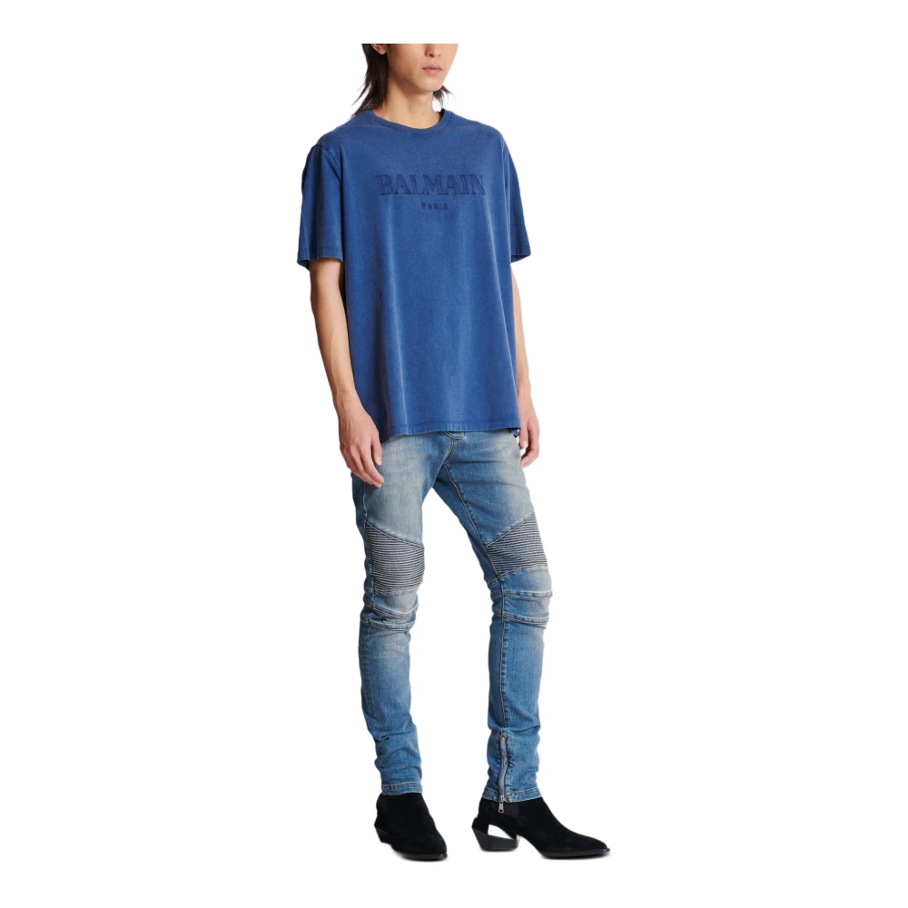 Balmain Los T-shirt met vintage borduurwerk Blue Heren