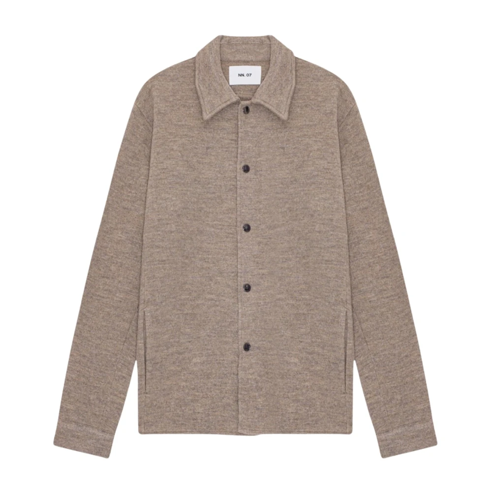 Nn07 Gekookt Merinowol Overshirt Khaki Beige Heren