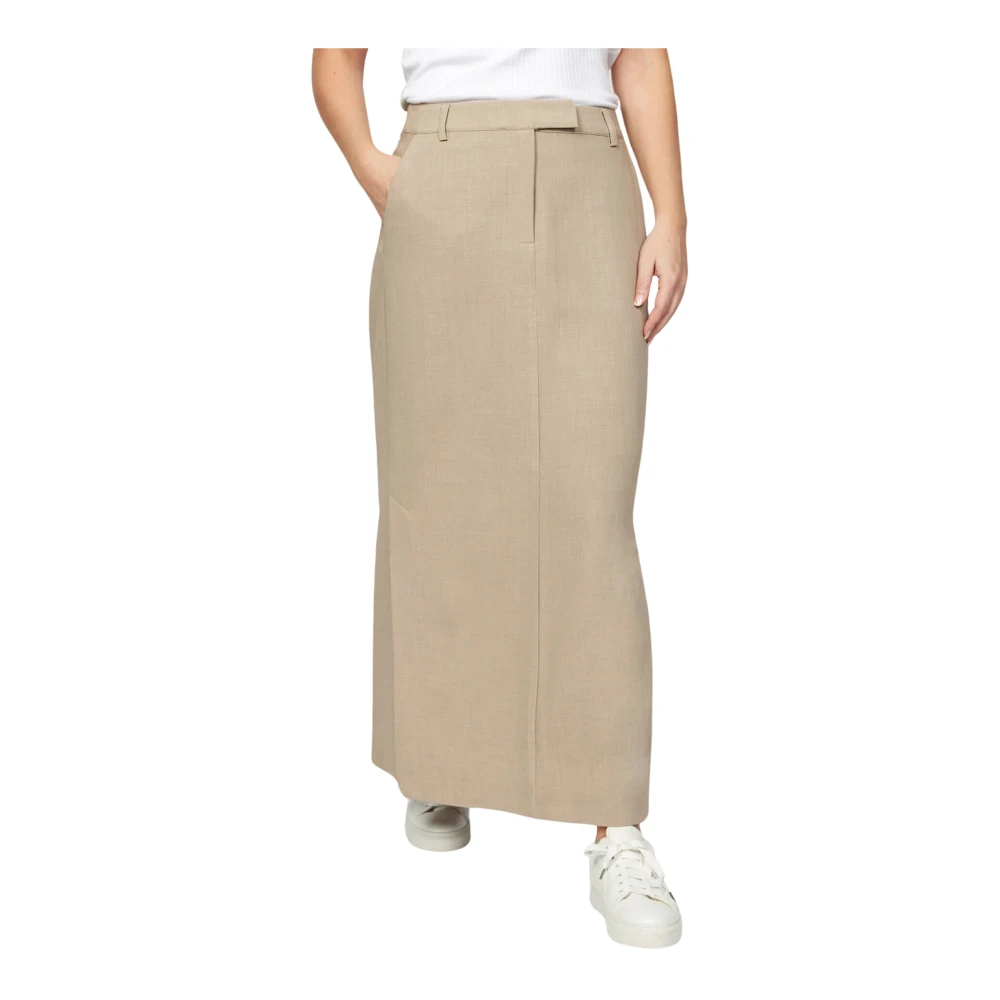 2-Biz Lange Rok met Splitten en Zakken Beige Dames