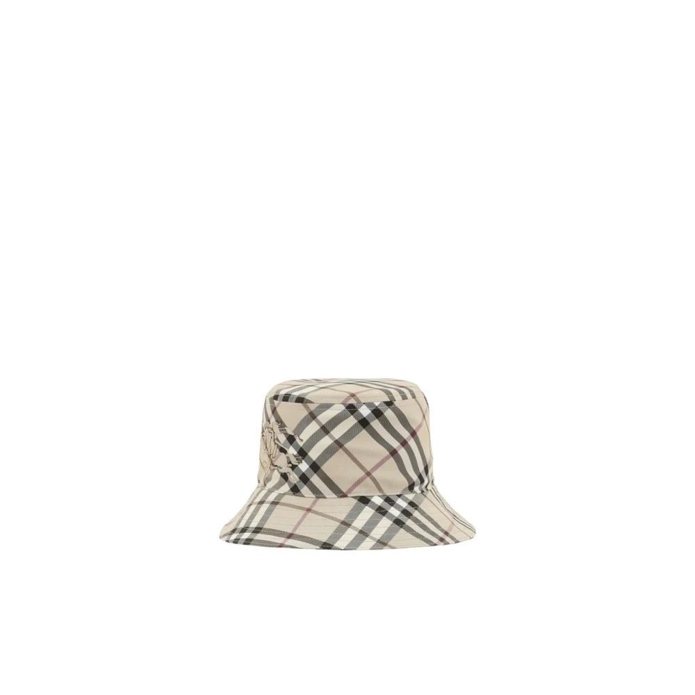 Burberry Geruite Bucket Hat met Equestrian Knight Brown Heren