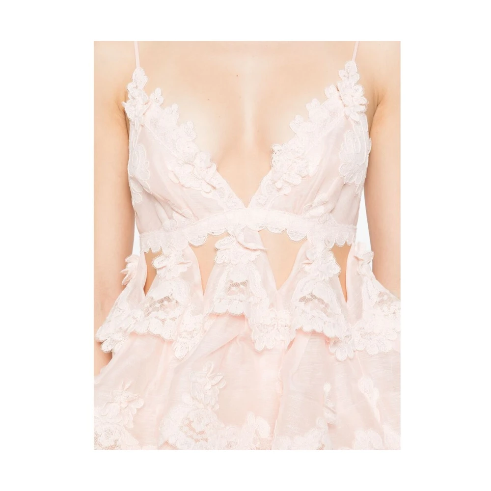 Zimmermann Roze V-hals Jurk met Verstelbare Bandjes Pink Dames