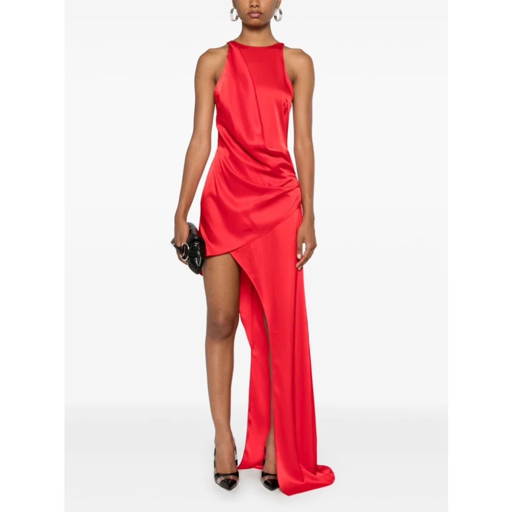 David Koma Rode Satijnen Asymmetrische Jurk Red Dames