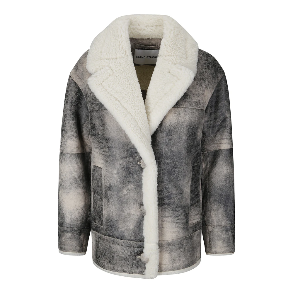 Stand Studio Shearling Jacka med Framknäppning och Fickor Gray, Dam