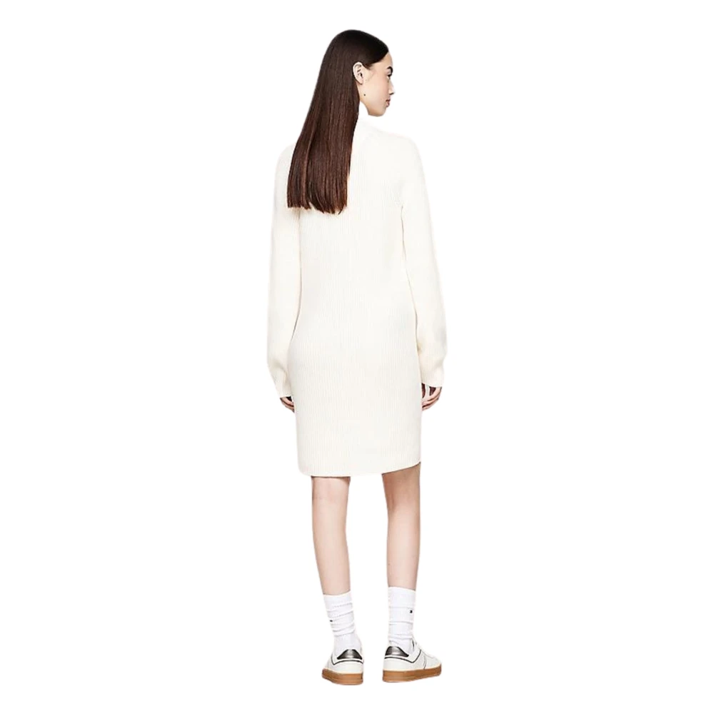 Tommy Hilfiger Crème Pullover Jurk Raglan Geribbeld Beige Dames
