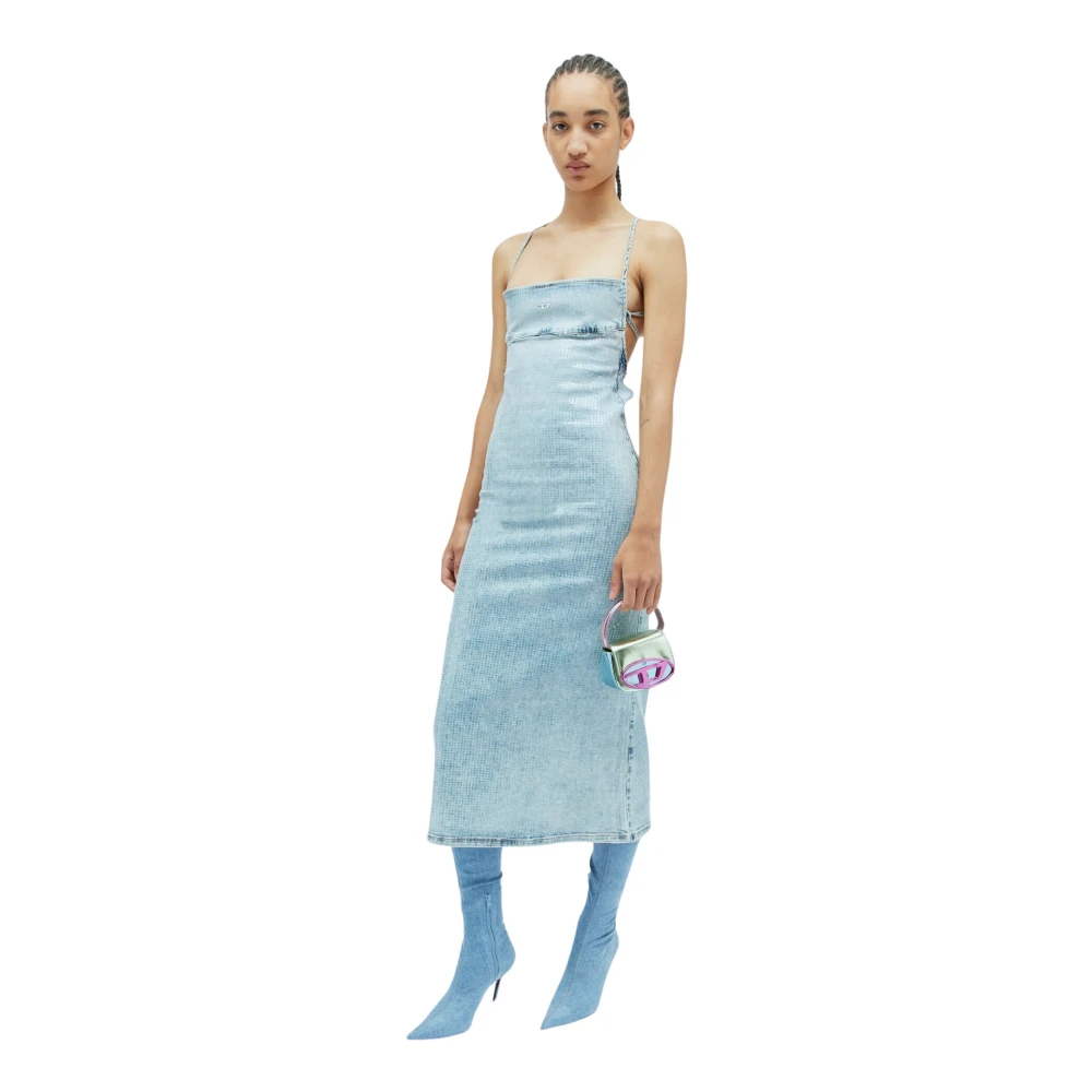 Diesel Paillet Overlay Midi Jurk Blue Dames
