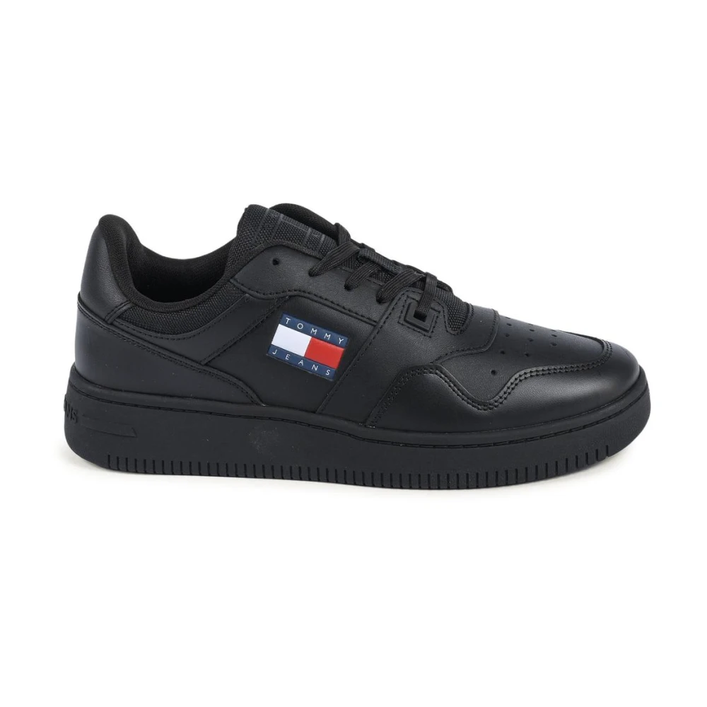 Tommy Hilfiger Women's Black Leather Sneaker With Detail Stitching