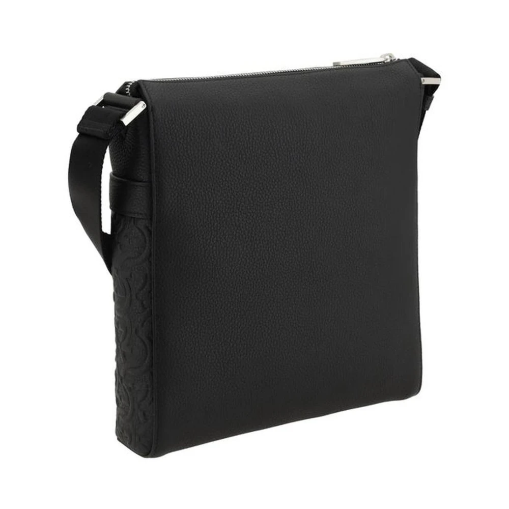 Salvatore Ferragamo Geometrische leren messenger tas Black Heren