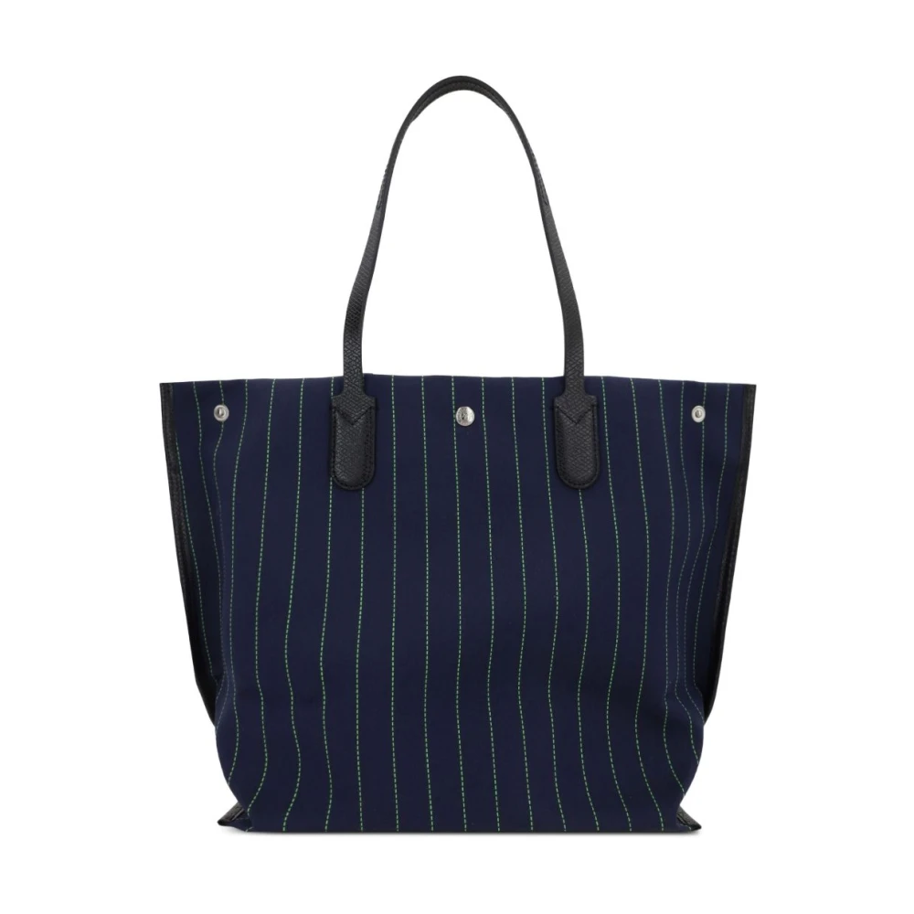 Longchamp Marine Canvas en Leren Schoudertas Blue Dames