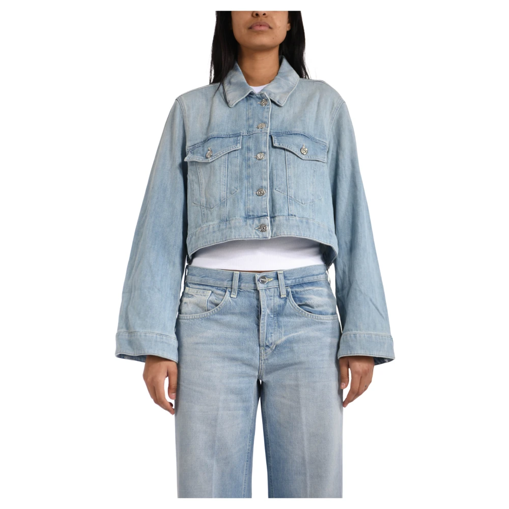 Dondup Women's Blue Denim Jackets, M, Regular Cinque Tasche Jacket