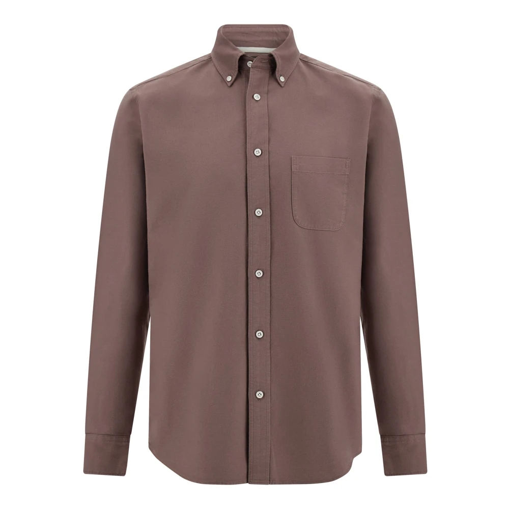 Boggi Milano Mannelijk Bruin Overhemden Heren, L, Katoen, Regular Fit Oxford Katoenen Overhemd