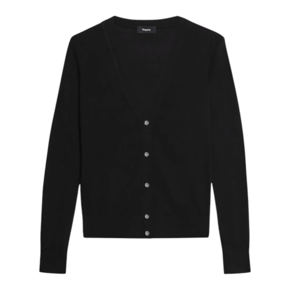 Theory Black Cardigans, Female, Xl, V-Neck Cardigan In Regal Wool