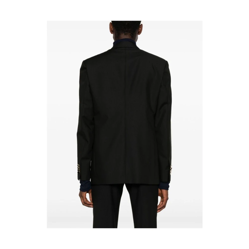 Lardini Zwarte Wollen Blend Jas Peak Revers Black Heren