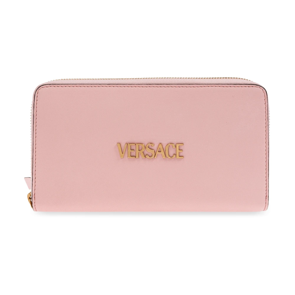 Versace Leren portemonnee met logo Pink Dames