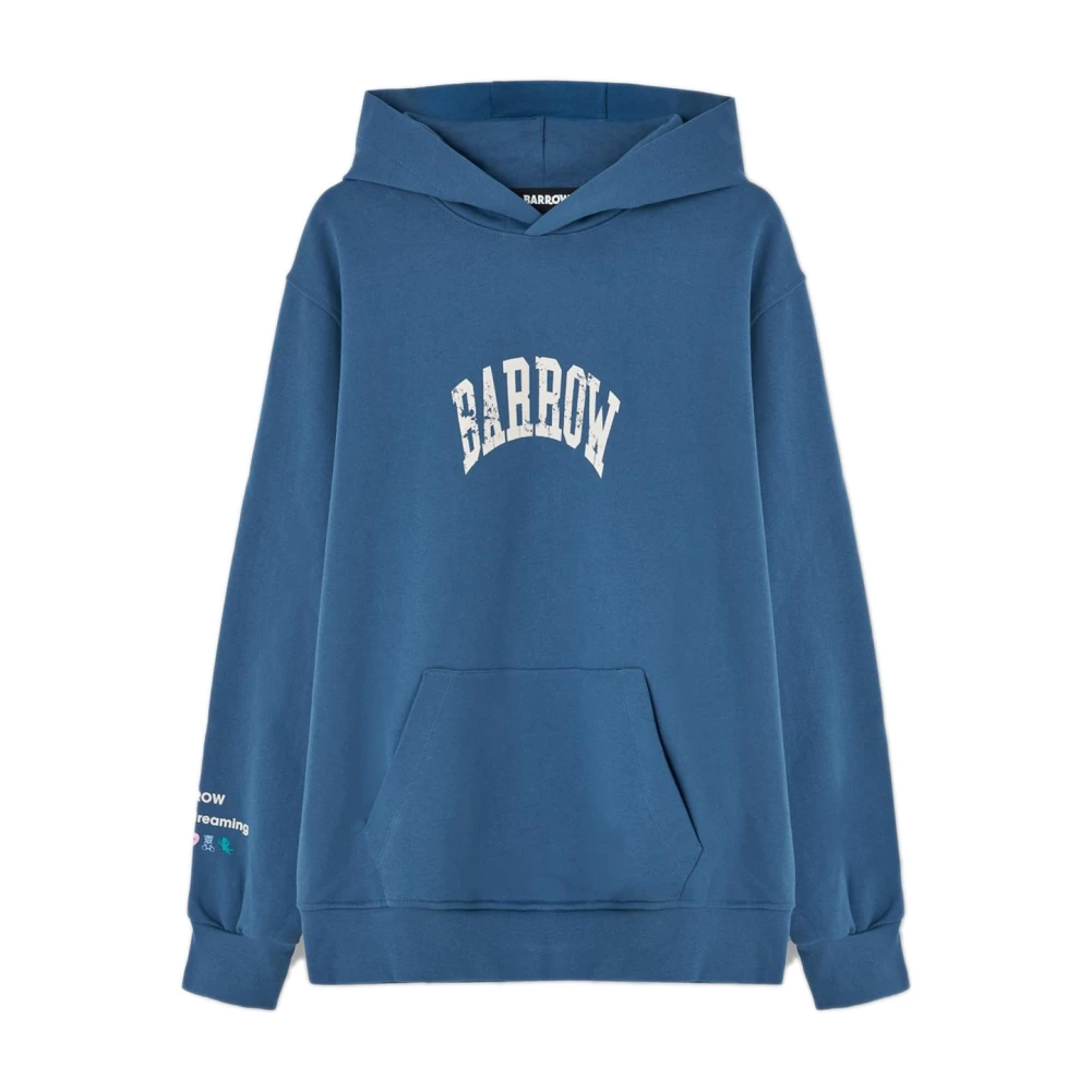 Barrow Blue Hooded Jumper With Logo Print - Male - Hoodies - L - Sweatshirts & Hoodies