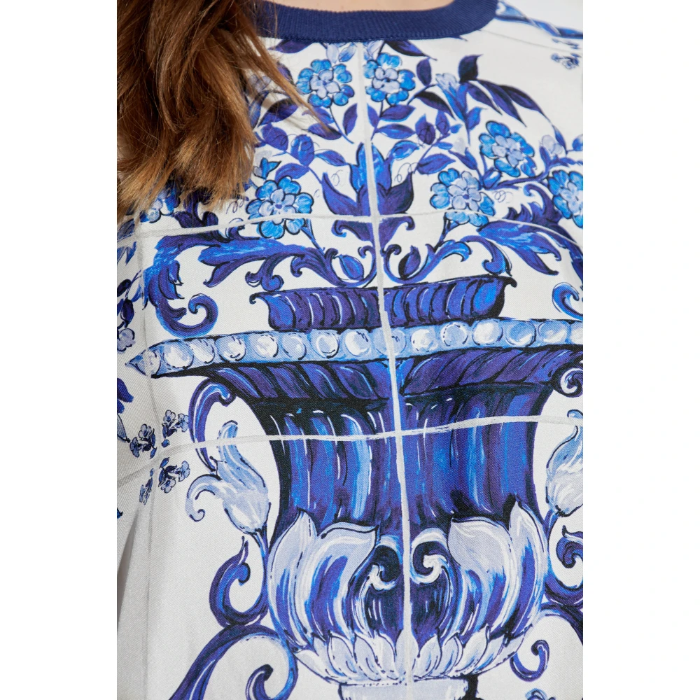 Dolce & Gabbana Zijden top met Majolica-patroon Blue Dames