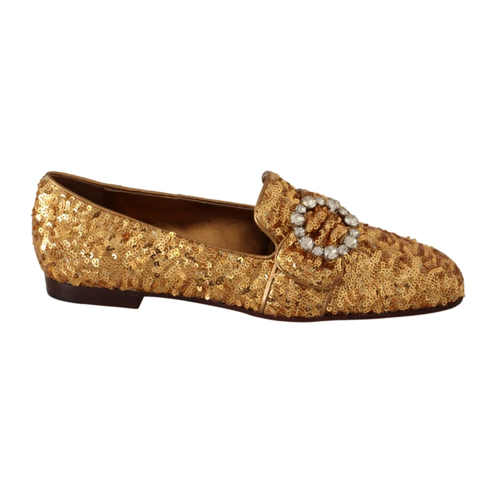 Dolce & Gabbana Women's Yellow Embellished Loafers With Sequins And Crystals By