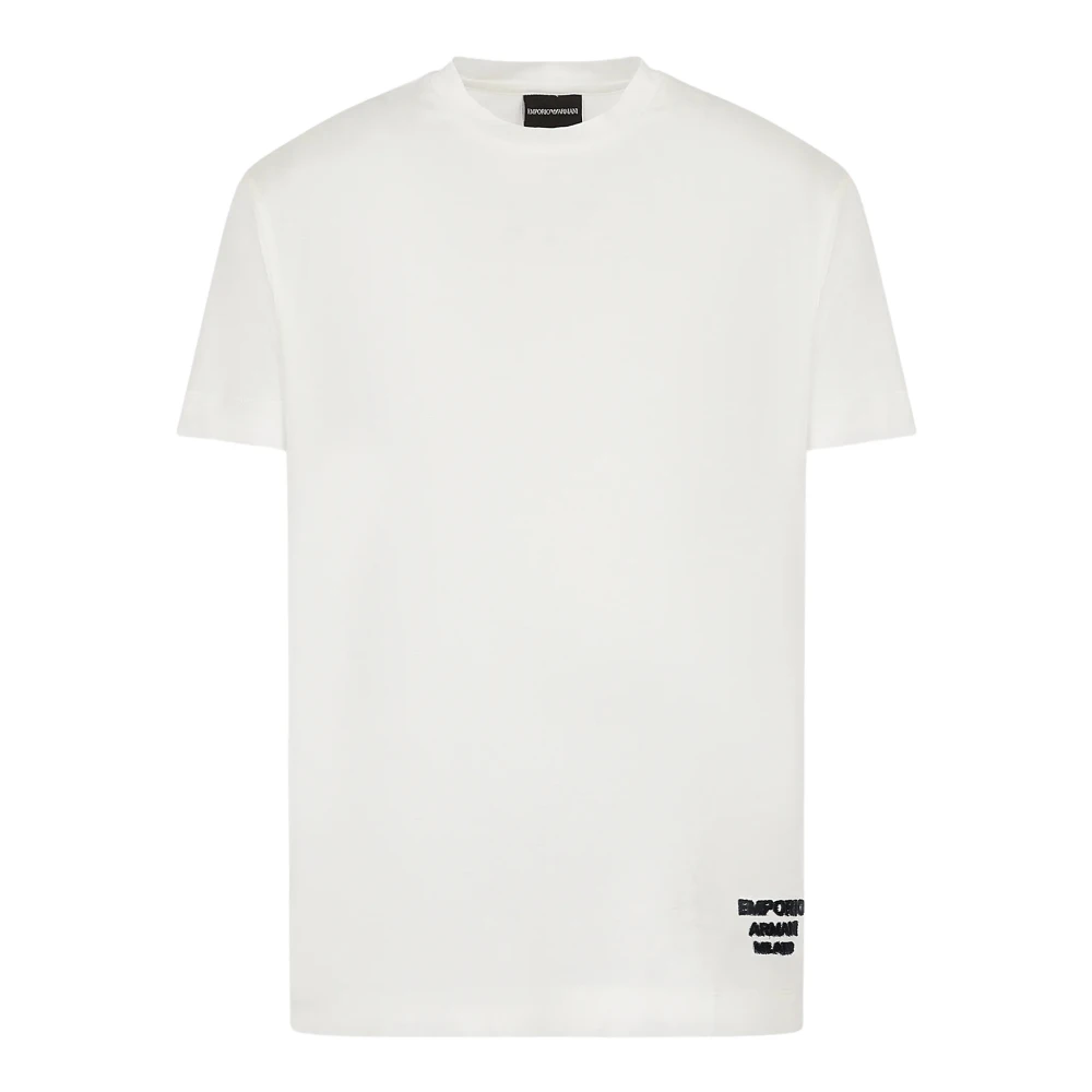 Emporio Armani Witte Tencel Heren T-shirt met 3D Logo White Heren