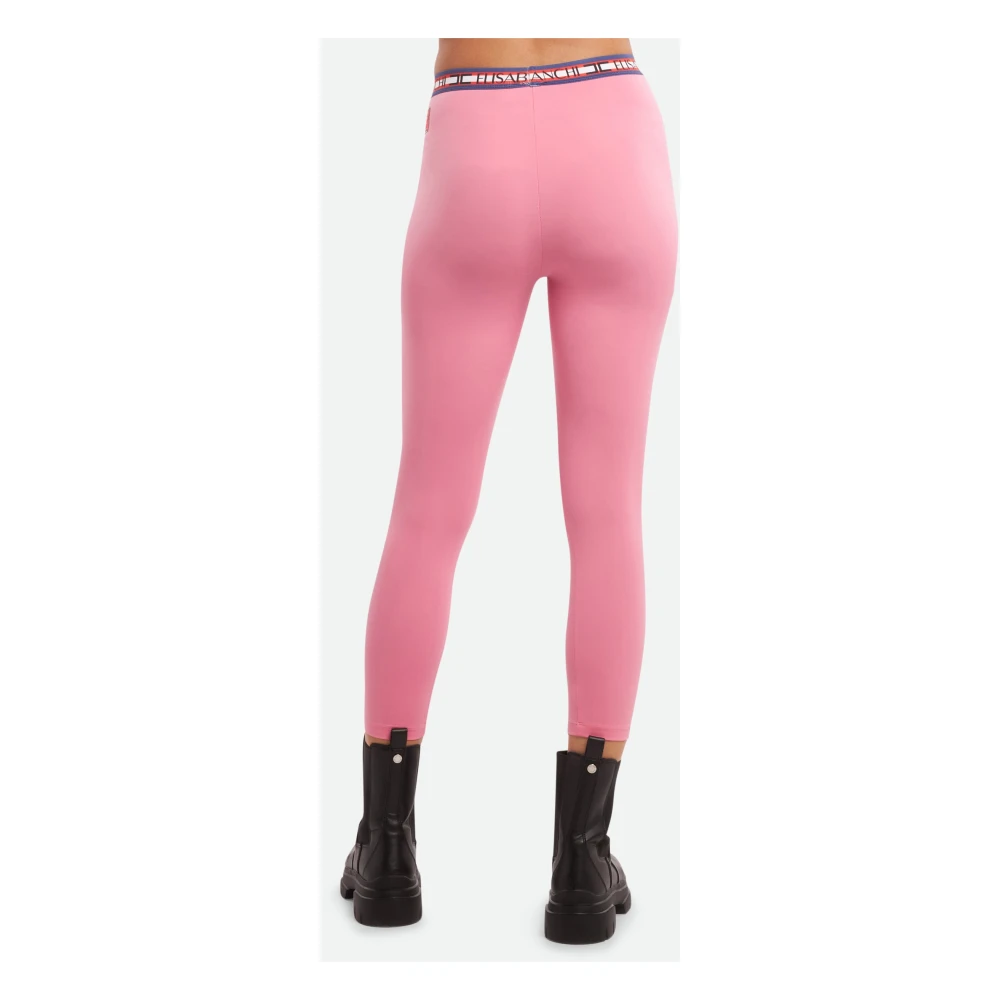 Elisabetta Franchi Roze Leggings Strakke Pasvorm Taille Logo Detail Pink Dames