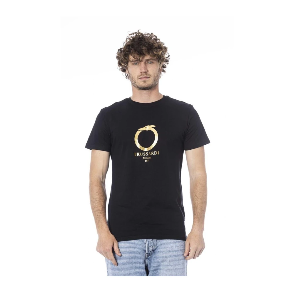 Trussardi Luxe Logo Print Crew Neck T-Shirt Black Heren