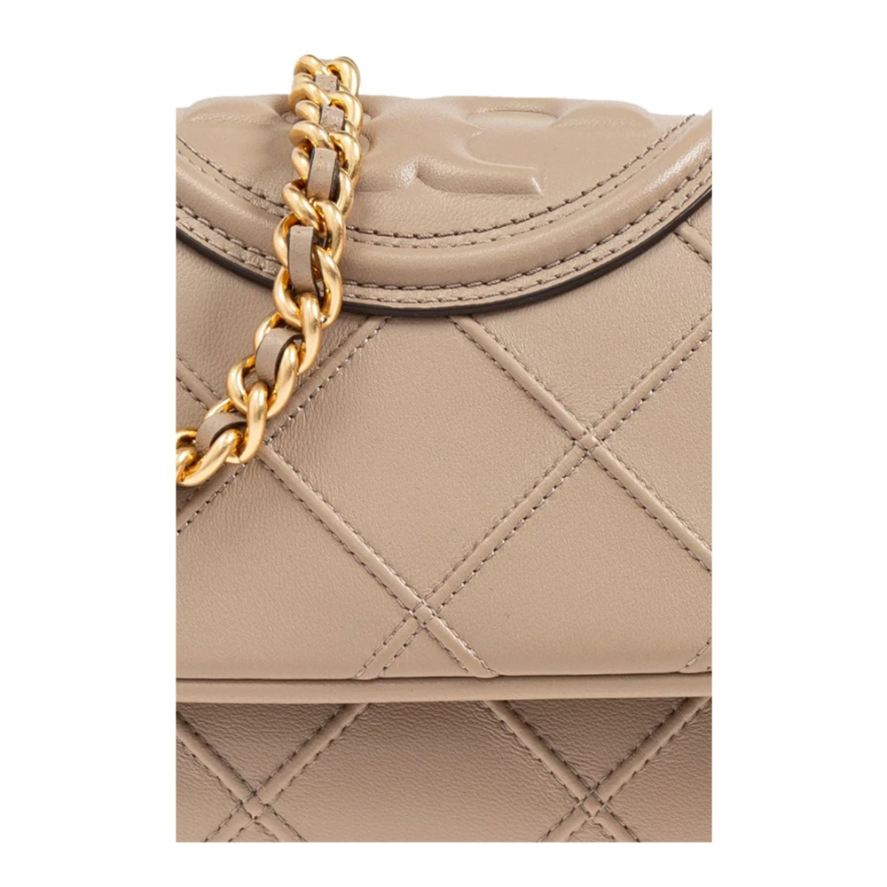 TORY BURCH Diamantgestikte leren schoudertas Beige Dames