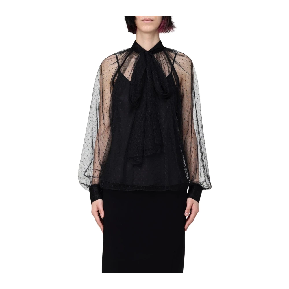 Twinset Women's Black Blouses,, Sheer Mesh Blouse Pink Chic Extra Small
