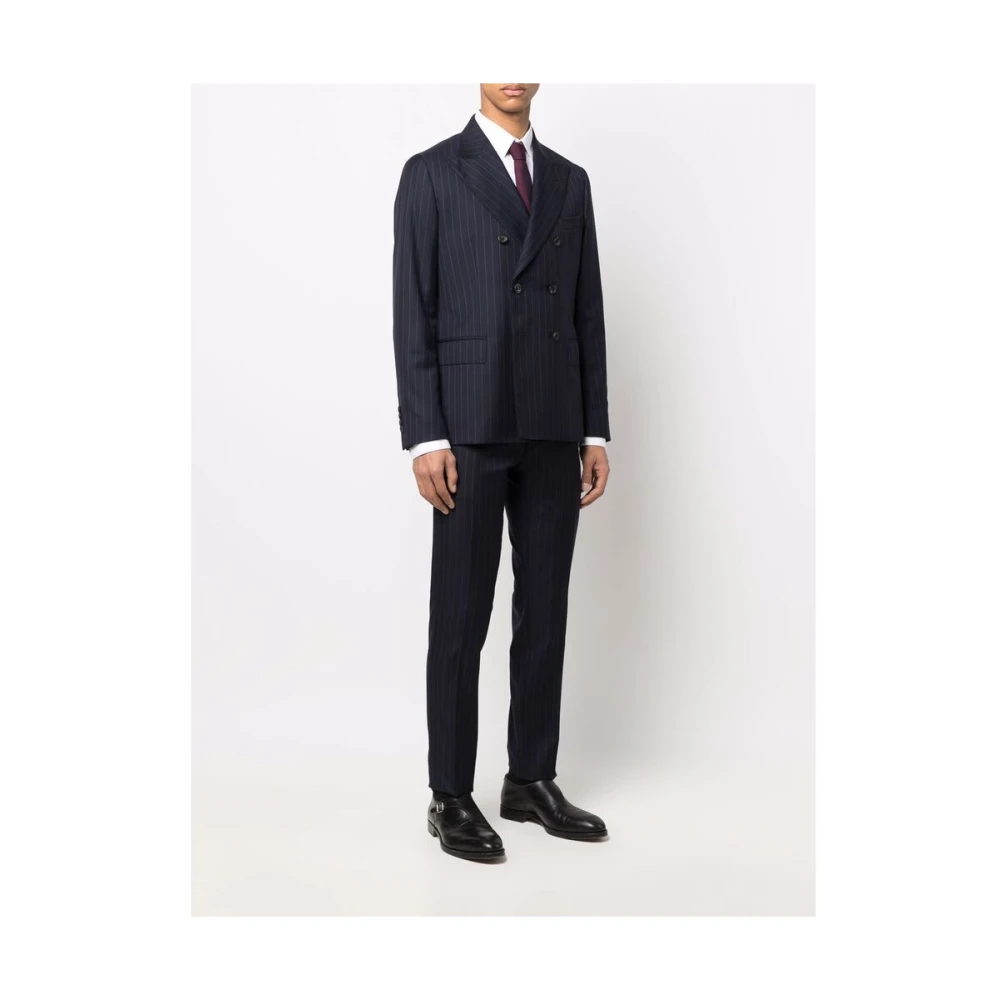 Reveres 1949 Navy Blauw Dubbelrijig Gestreept Pak Blue Heren