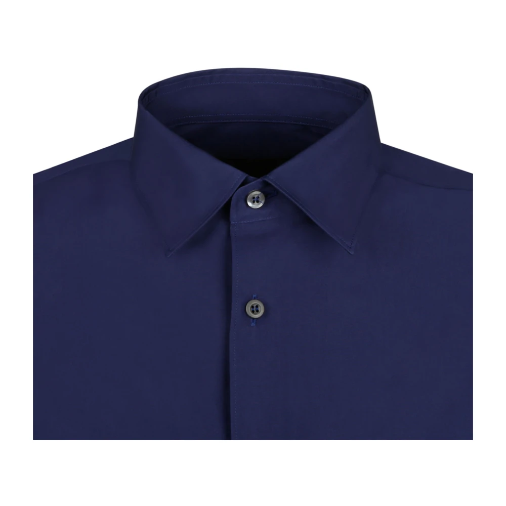 Prada Blauwe Poplin Shirt Klassieke Kraag Knoop Blue Heren
