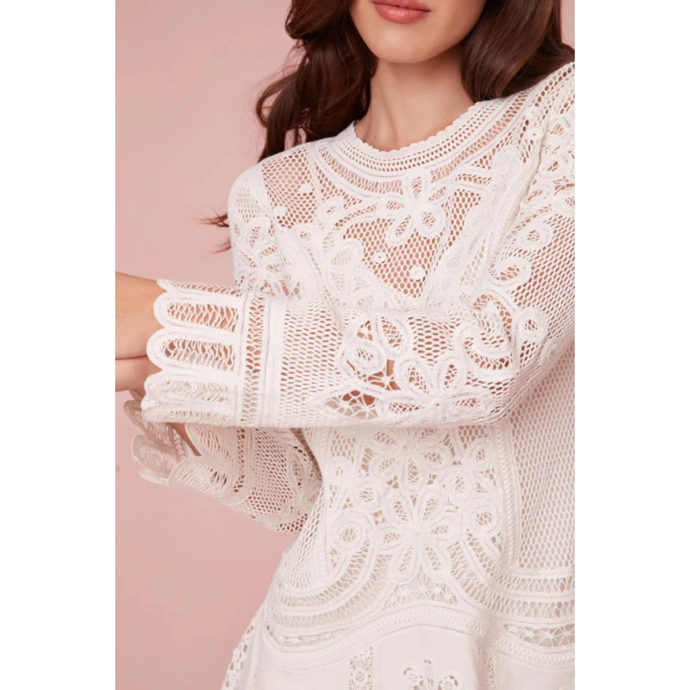 Loveshackfancy Elegante A-lijn Midi Jurk met Kant White Dames