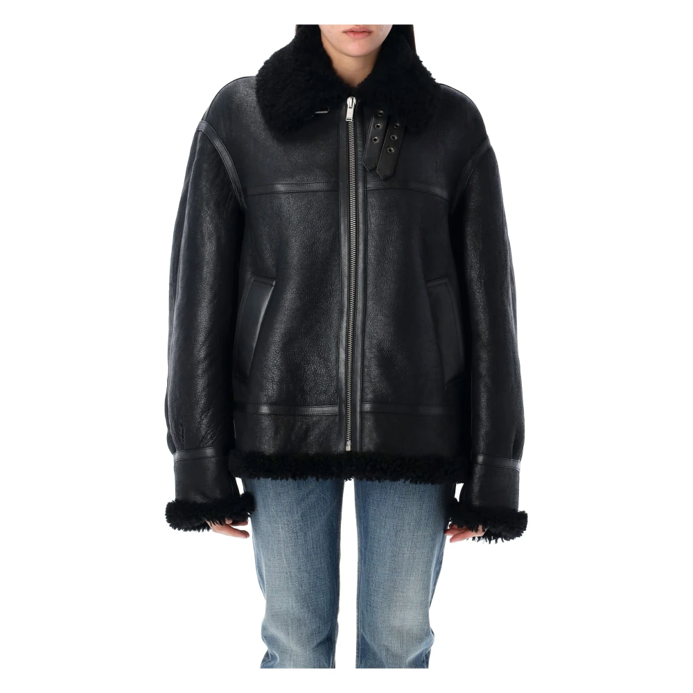 Saint Laurent Zwarte Aviator Leren Jas Buitenkleding Black Dames